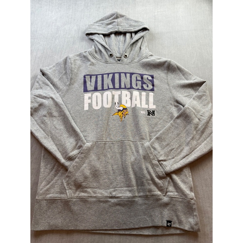 47 Brand Minnesota Vikings Football Hoodie Mens Large Gray NFL Fleece Pullover